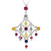 Image 1 : Multi-Colored Sapphire & Diamond Slider W/ Chain In 18K White Gold | 289627