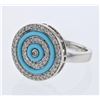 Image 1 : Round Turquoise Inlay W/ Prong-Set Diamond Ring In 14K White Gold | 340199
