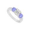 Image 1 : 10K White Gold Created Tanzanite And Cubic Zirconia Three Stone Ring 1.00 CT TGW