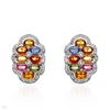 Image 1 : Multi-Colored Sapphire & Diamond Button Earrings In 14K White Gold | 288777