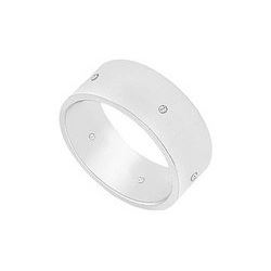 7MM Flat Wedding Band With Diamonds : 14K White Gold - 0.05 CT TDW