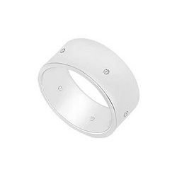 8MM Flat Wedding Band With Diamonds : 14K White Gold - 0.10 CT TDW