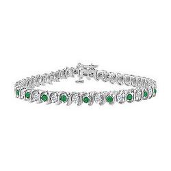 Emerald And Diamond Tennis Bracelet : 18K White Gold - 3.00 CT TGW