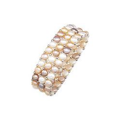 Sterling Silver And Freshwater Natural Multicolor Pearl Stretch Bracelet - 6 MM