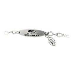 Stainless Steel Seattle Seahawks Team Name And Logo Dangle Bracelet - 7.5 Inch