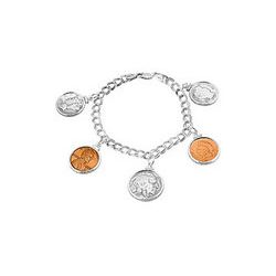 Sterling Silver 5 Coin America Charm Bracelet - 08.00 INCHES