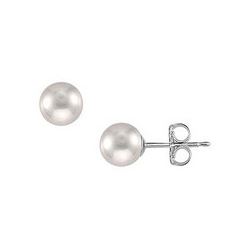 Akoya Cultured Pearl Stud Earrings : 14K White Gold – 8 MM