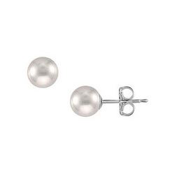 Akoya Cultured Pearl Stud Earrings : 14K White Gold – 9 MM