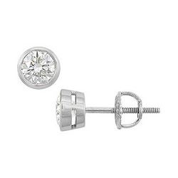 18K White Gold : Bezel-Set Round Diamond Stud Earrings – 0.50 CT. TW.