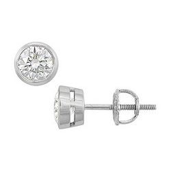 18K White Gold : Bezel Set Round Diamond Stud Earrings – 1.00 CT. TW.