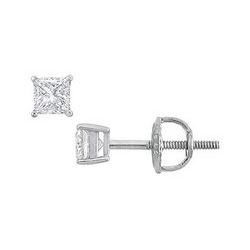 18K White Gold : Princess Cut Diamond Stud Earrings – 0.25 CT. TW.