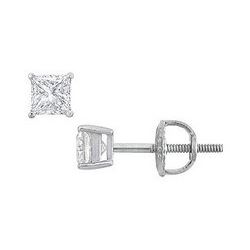 18K White Gold : Princess Cut Diamond Stud Earrings – 0.33 CT. TW.