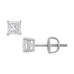 18K White Gold : Princess Cut Diamond Stud Earrings – 0.50 CT. TW.