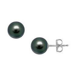 Tahitian Pearl Stud Earrings : 18K White Gold – 13 MM