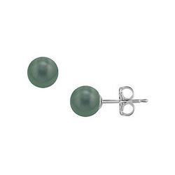 Tahitian Pearl Stud Earrings : 18K White Gold – 9 MM