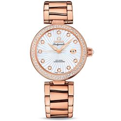 Omega  De Ville  34Mm Red Gold Diamond Watch  Women Watch