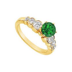 Emerald And Diamond Engagement Ring : 14K Yellow Gold - 1.75 CT TGW