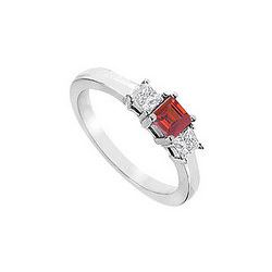Ruby And Diamond Engagement Ring : 14K White Gold - 1.00 CT TGW