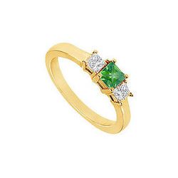 Three Stone Emerald Diamond Engagement Ring : 14K Yellow Gold - 1.00 CT TGW