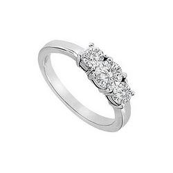 Three Stone Diamond Engagement Ring : 14K White Gold - 1.00 CT Diamonds