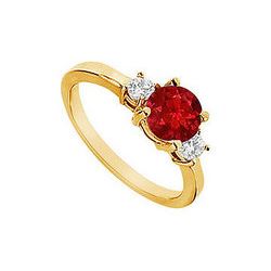 Ruby And Diamond Engagement Ring : 14K Yellow Gold - 1.25 CT TGW
