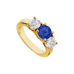 Sapphire And Diamond Engagement Ring : 14K Yellow Gold - 2.00 CT TGW