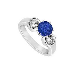 Sapphire And Diamond Engagement Ring : 14K White Gold - 1.25 CT TGW