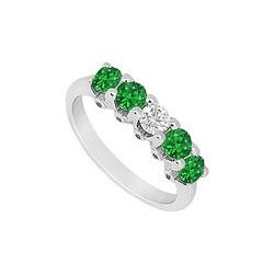 Emerald And Diamond Wedding Band : 14K White Gold - 1.55 CT TGW