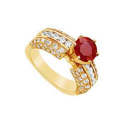 Ruby And Diamond Engagement Ring : 14K Yellow Gold - 3.25 CT TGW