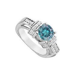 Blue Diamond Engagement Ring : 14K White Gold - 1.50 CT Diamonds
