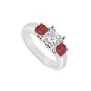 Image 1 : Three Stone Diamond And Ruby Ring : 14K White Gold - 0.50 CT TGW