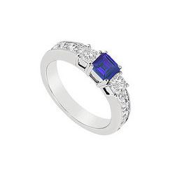 Blue Sapphire And Diamond Ring : 14K White Gold - 1.00 CT TGW