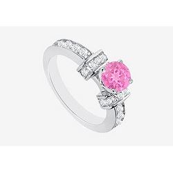 Diamond And Pink Sapphire Engagement Ring In 14K White Gold 1.60 Carat TGW