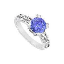 Tanzanite And Diamond Engagement Ring : 14K White Gold - 1.00 CT TGW