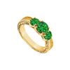 Image 1 : Emerald Three Stone Ring : 14K Yellow Gold - 0.75 CT TGW