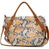 Image 1 : Lady 2-Tone Python Embossed Tote Bag Tan Brown Accent