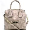 Image 1 : Large Gold-Trimmed Croco Tote Bag - Cream Color