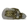 Image 1 : Ladies Rhinestone Studded Croco Embossed Belt - Gold