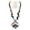 Image 1 : Nature Inspired Bead Necklace W/ Marble & Shell Tiled Charm - White/Black