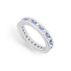 Tanzanite And Diamond Channel-Set Eternity Band : 14K White Gold - 1.00 CT TGW