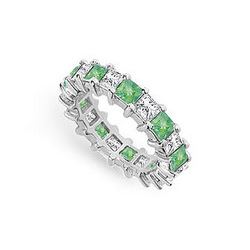 Diamond And Emerald Eternity Band : 14K White Gold – 4.00 CT TGW