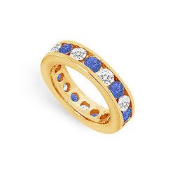 Diamond And Blue Sapphire Eternity Band : 14K Yellow Gold – 3.00 CT TGW