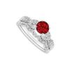 Image 1 : Ruby And Diamond Engagement Ring With Wedding Band Set : 14K White Gold - 0.90 CT TGW