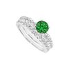 Image 1 : Emerald And Diamond Engagement Ring With Wedding Band Set : 14K White Gold - 1.00 CT TGW