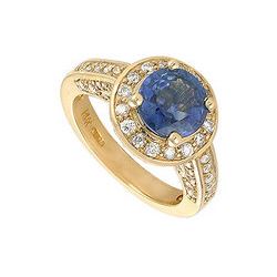 Blue Sapphire And Diamond Engagement Ring : 14K Yellow Gold - 4.00 CT TGW