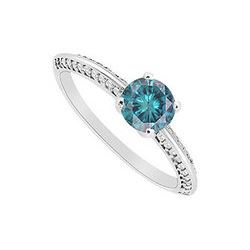 Blue Diamond Engagement Ring : 14K White Gold - 0.75 CT Diamonds
