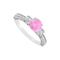 Pink Sapphire And Diamond Engagement Ring : 14K White Gold - 1.00 CT TGW