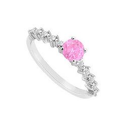 Pink Sapphire And Diamond Engagement Ring : 14K White Gold - 0.75 CT TGW