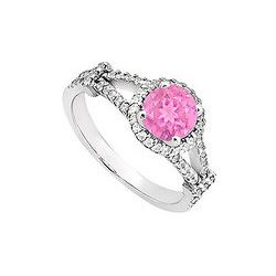 Pink Sapphire And Diamond Engagement Ring 14K White Gold  1.00 CT TGW