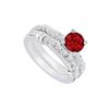 Image 1 : 14K White Gold : Ruby And Diamond Engagement Ring With Wedding Band Set 0.75 CT TGW